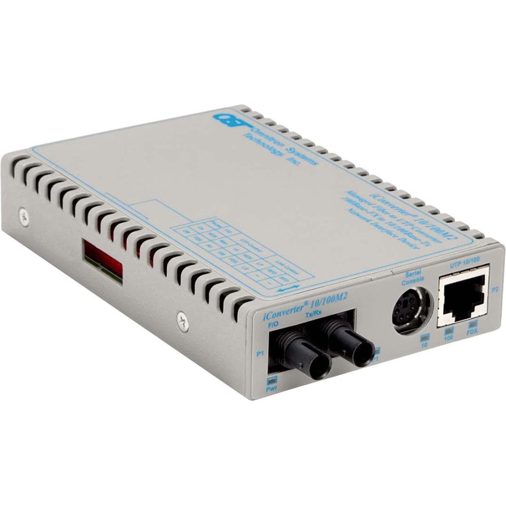 Omnitron iConverter 10/100M2 - Fiber media converter - 100Mb LAN - 10Base-T, 100Base-FX, 100Base-TX - RJ-45 / ST single-mode - up to 37.3 miles - 1310 nm MPN:8901N-2-A