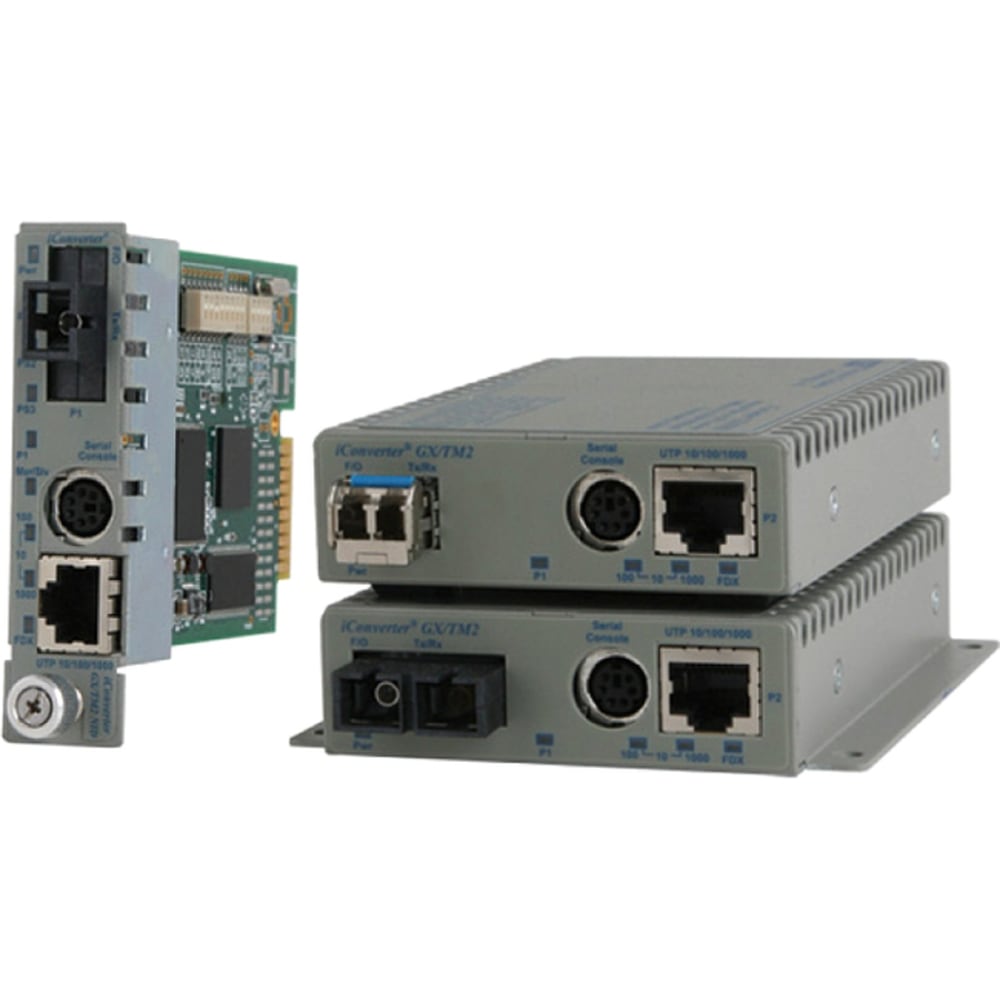 Omnitron Systems iConverter GX/TM2 Media Converter - 1 x Network (RJ-45) - 10/100/1000Base-T, 1000Base-X - 1804.46 ft - 1 x Expansion Slots - 1 x SFP Slots - Desktop MPN:8939N-0-A