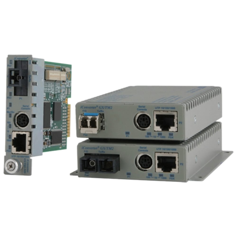 Omnitron Systems iConverter GX/TM2 Media Converter - 1 x Network (RJ-45) - 10/100/1000Base-T, 1000Base-X - 1 x Expansion Slots - 1 x SFP Slots - Desktop MPN:8939N-0-C