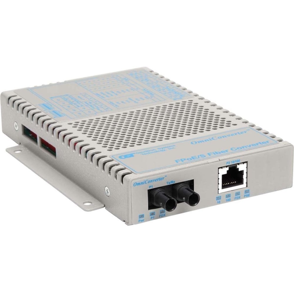 Omnitron OmniConverter FPoE/S - Fiber media converter - 100Mb LAN - 10Base-T, 100Base-FX, 100Base-TX - RJ-45 / ST multi-mode - up to 3.1 miles - 1310 nm MPN:9300-0-11