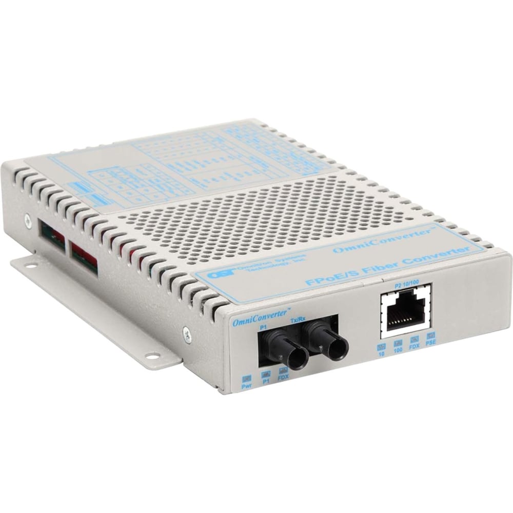 Omnitron OmniConverter FPoE/S - Fiber media converter - 100Mb LAN - 10Base-T, 100Base-FX, 100Base-TX - RJ-45 / ST multi-mode - up to 3.1 miles - 1310 nm MPN:9300-0-11W