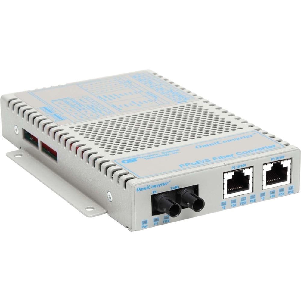 Omnitron OmniConverter FPoE/S - Fiber media converter - 100Mb LAN - 10Base-T, 100Base-FX, 100Base-TX - RJ-45 / ST multi-mode - up to 3.1 miles - 1310 nm MPN:9300-0-21