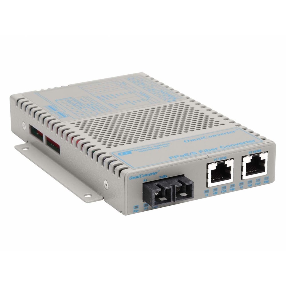 Omnitron OmniConverter 10/100 PoE Ethernet Fiber Media Converter Switch RJ45 SC Multimode 5km Wide Temp - 2 x 10/100BASE-TX; 1 x 100BASE-FX; US AC Powered; Lifetime Warranty MPN:9302-0-21W