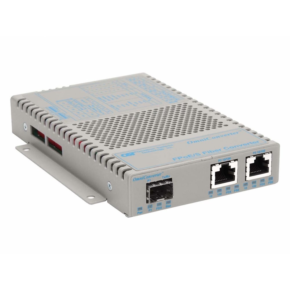 Omnitron OmniConverter 10/100 PoE Ethernet Fiber Media Converter Switch RJ45 SFP Wide Temp - 2 x 10/100BASE-TX; 1 x 1 00BASE-X (SFP); US AC Powered; Lifetime Warranty MPN:9319-0-21W