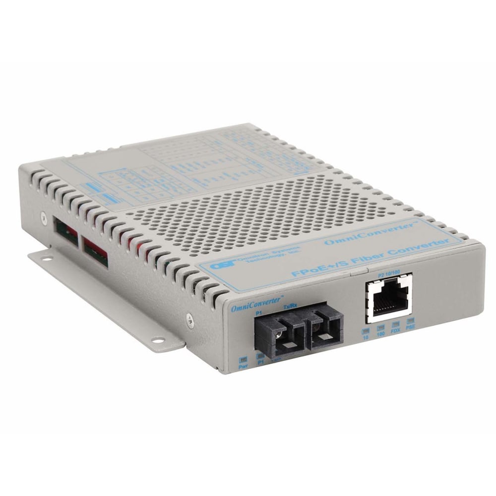 Omnitron OmniConverter 10/100 PoE+ Ethernet Fiber Media Converter Switch RJ45 SC Multimode 5km - 1 x 10/100BASE-TX; 1 x 100BASE-FX; DC Powered; Lifetime Warranty MPN:9322-0-19