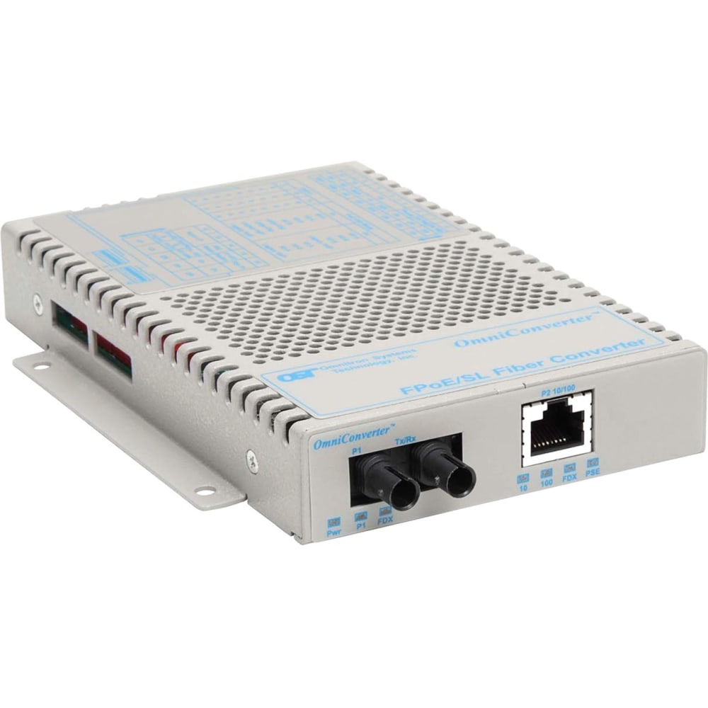 Omnitron OmniConverter SL 10/100 PoE Ethernet Fiber Media Converter Switch RJ45 ST Multimode 5km - 1 x 10/100BASE-TX; 1 x 100BASE-FX; US AC Powered; Lifetime Warranty MPN:9340-0-11