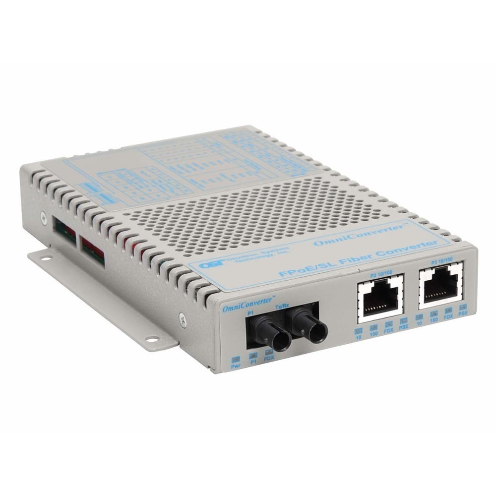 Omnitron OmniConverter SL 10/100 PoE Ethernet Fiber Media Converter Switch RJ45 ST Multimode 5km - 2 x 10/100BASE-TX; 1 x 100BASE-FX; US AC Powered; Lifetime Warranty MPN:9340-0-21