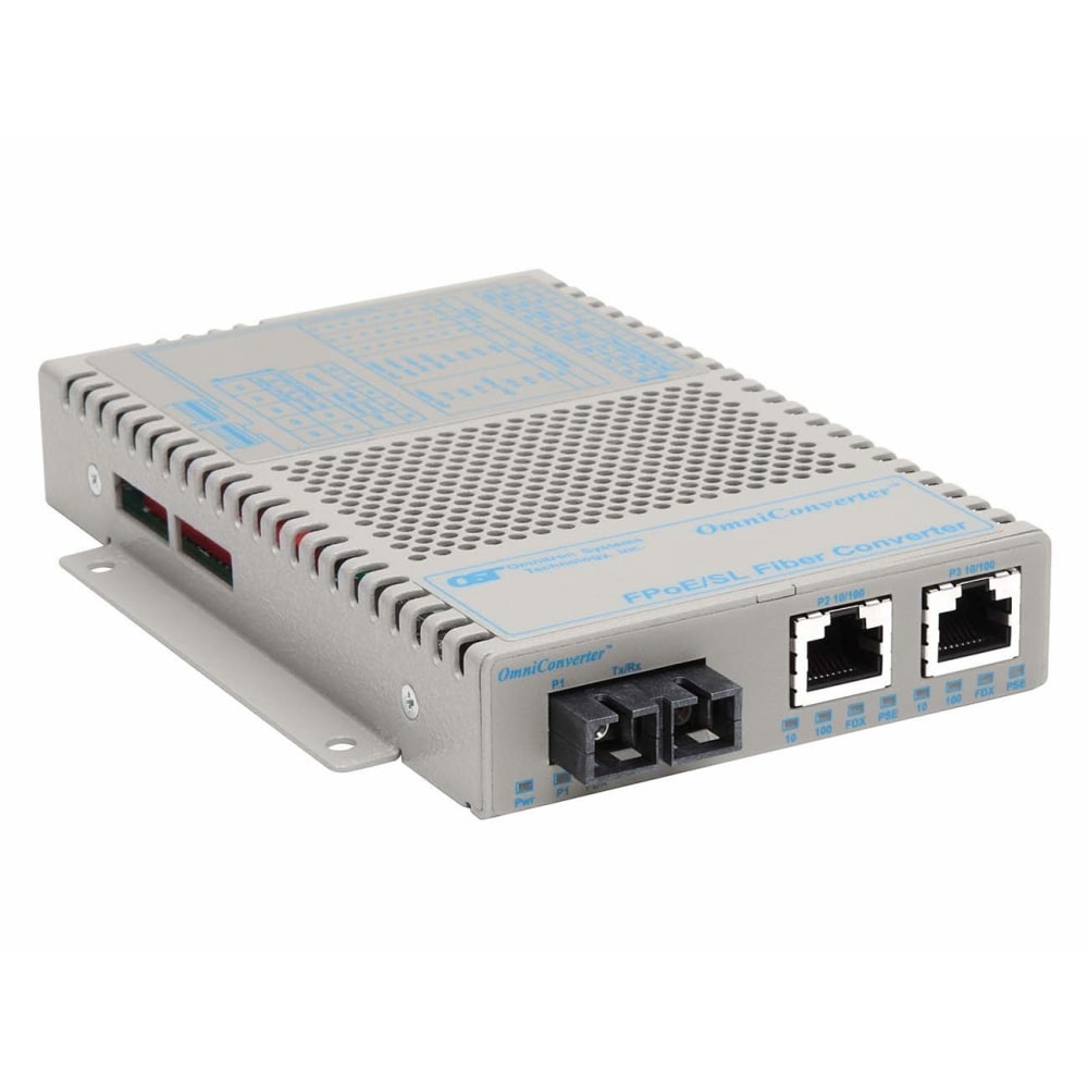 Omnitron OmniConverter SL 10/100 PoE Ethernet Fiber Media Converter Switch RJ45 SC Multimode 5km - 2 x 10/100BASE-TX; 1 x 100BASE-FX; US AC Powered; Lifetime Warranty MPN:9342-0-21