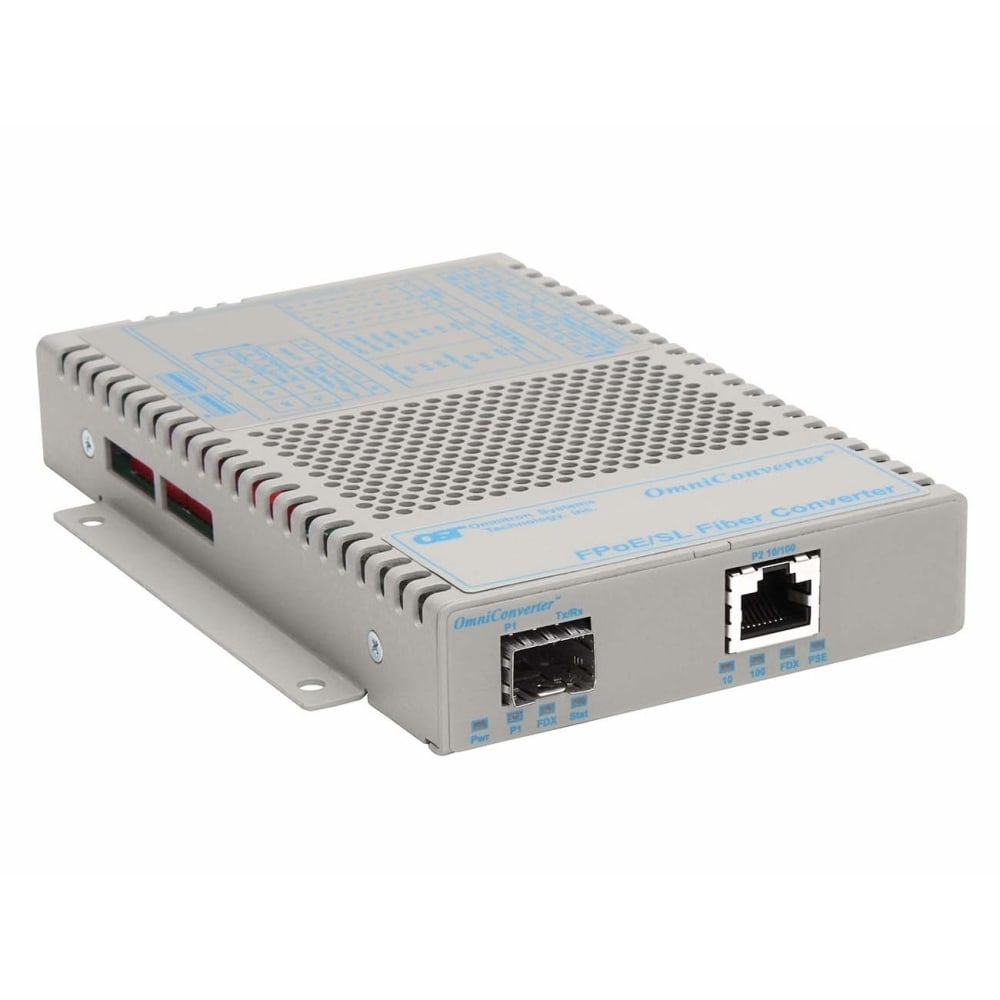 Omnitron OmniConverter SL 10/100 PoE Ethernet Fiber Media Converter Switch RJ45 SFP Wide Temp - 1 x 10/100BASE-TX; 1 x 100BASE-FX; US AC Powered; Lifetime Warranty MPN:9359-0-11W