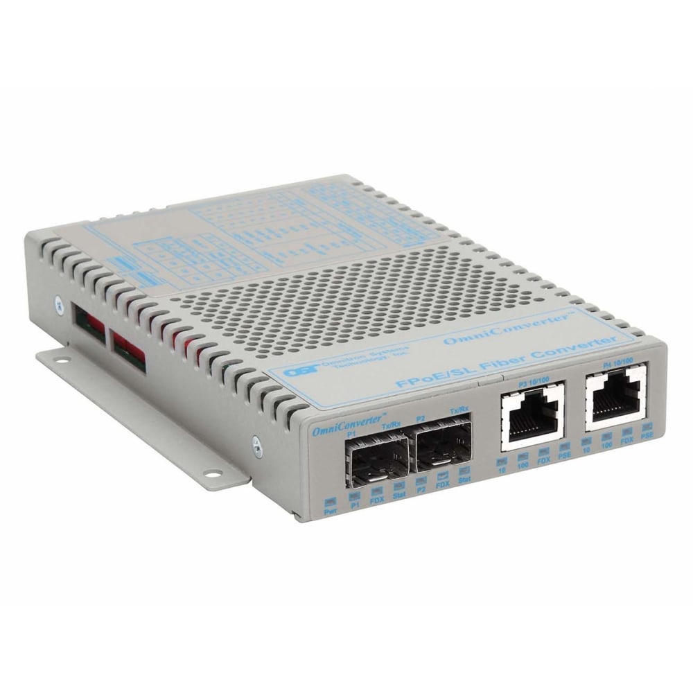 Omnitron OmniConverter SL 10/100 PoE Ethernet Fiber Media Converter Switch RJ45 SFP Wide Temp - 2 x 10/100BASE-TX; 2 x 100BASE-FX; DC Powered; Lifetime Warranty MPN:9359-1-29W