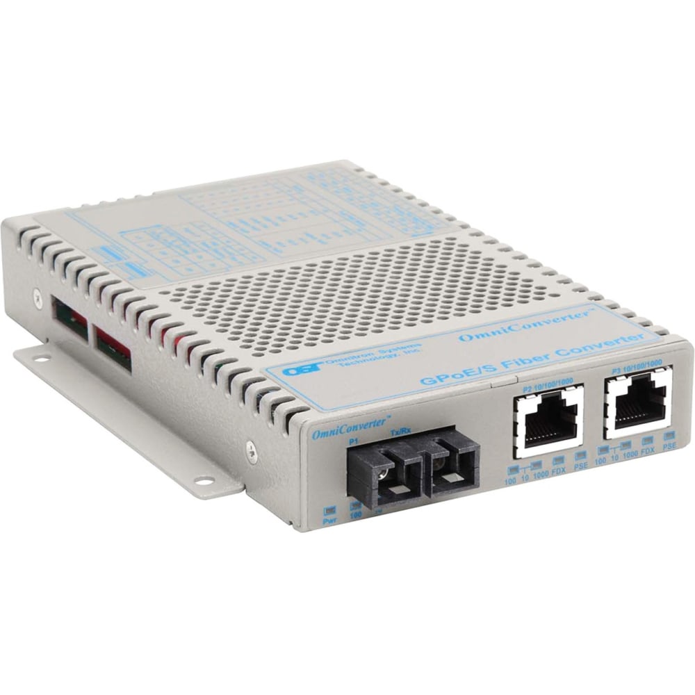 Omnitron OmniConverter 10/100/1000 PoE Gigabit Ethernet Fiber Media Converter Switch RJ45 SC Multimode 550m - 2 x 10/100/1000BASE-T; 1 x 1000BASE-SX; DC Powered; Lifetime Warranty MPN:9402-0-29