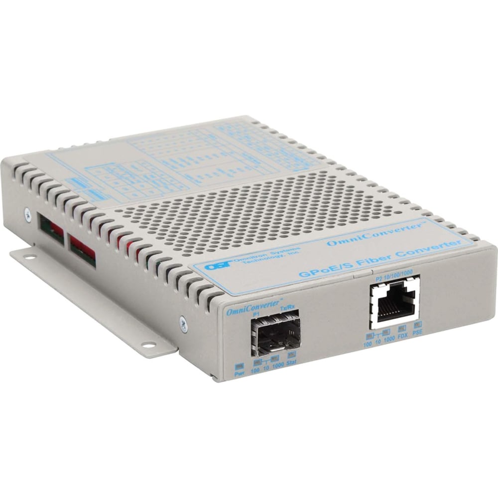 Omnitron OmniConverter 10/100/1000 PoE Gigabit Ethernet Fiber Media Converter Switch RJ45 SFP - 1 x 10/100/1000BASE-T; 1 x 100/1000BASE-X (SFP); Univ. AC Powered; Lifetime Warranty MPN:9419-0-12