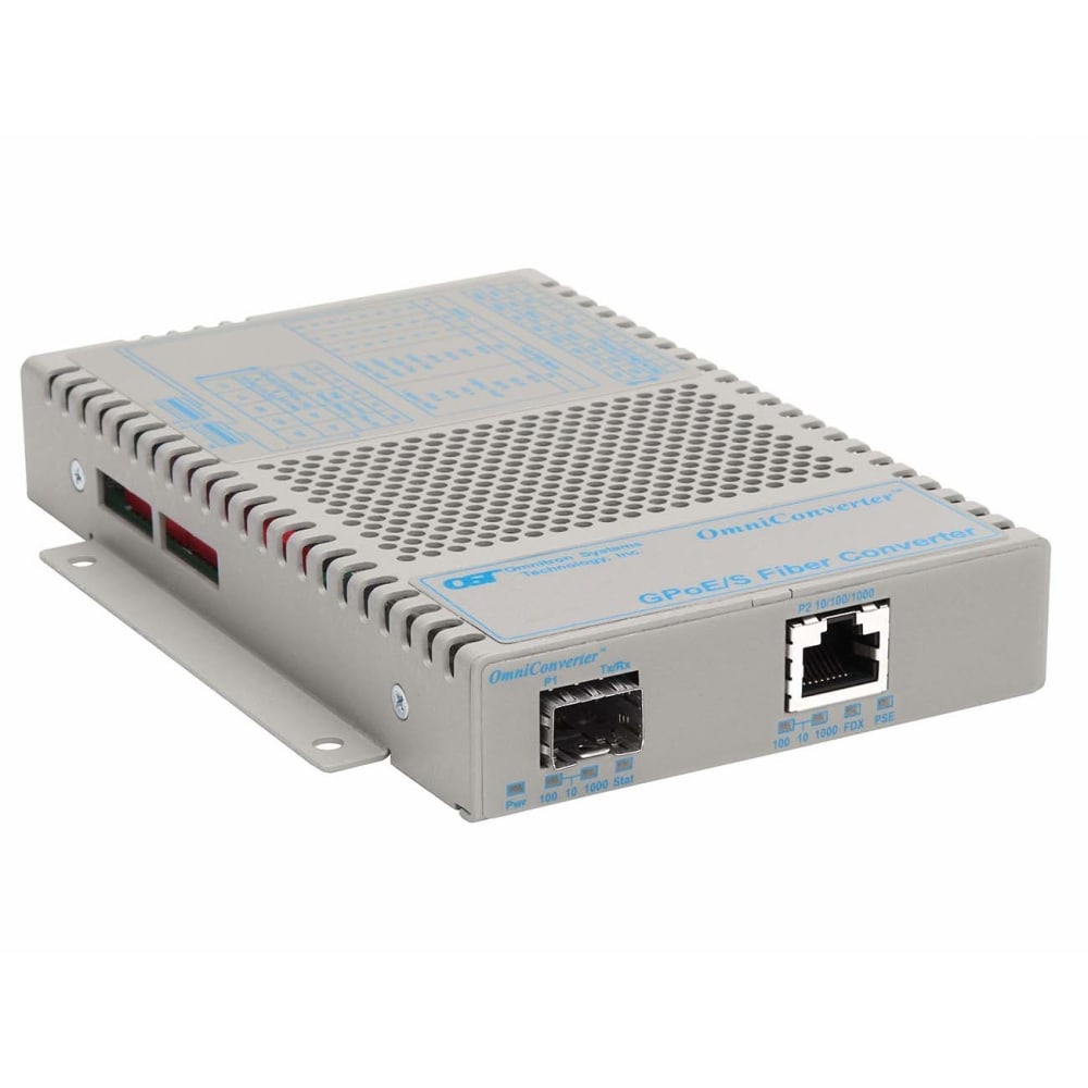 Omnitron OmniConverter 10/100/1000 PoE Gigabit Ethernet Fiber Media Converter Switch RJ45 SFP - 1 x 10/100/1000BASE-T; 1 x 100/1000BASE-X; DC Powered; Lifetime Warranty MPN:9419-0-19