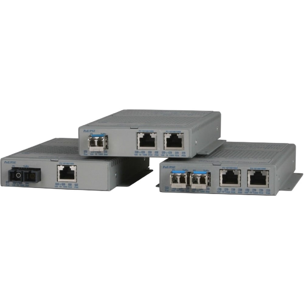 Omnitron Systems Gigabit Media Converter Power over Ethernet (PoE/PoE+) - Network (RJ-45) - 2x PoE (RJ-45) Ports - 1000Base-FX, 10/100/1000Base-T - 1 x Expansion Slots - SFP - 1 x SFP Slots - External, Rail-mountable, Rack-mountable, Wall Mountable MPN:94