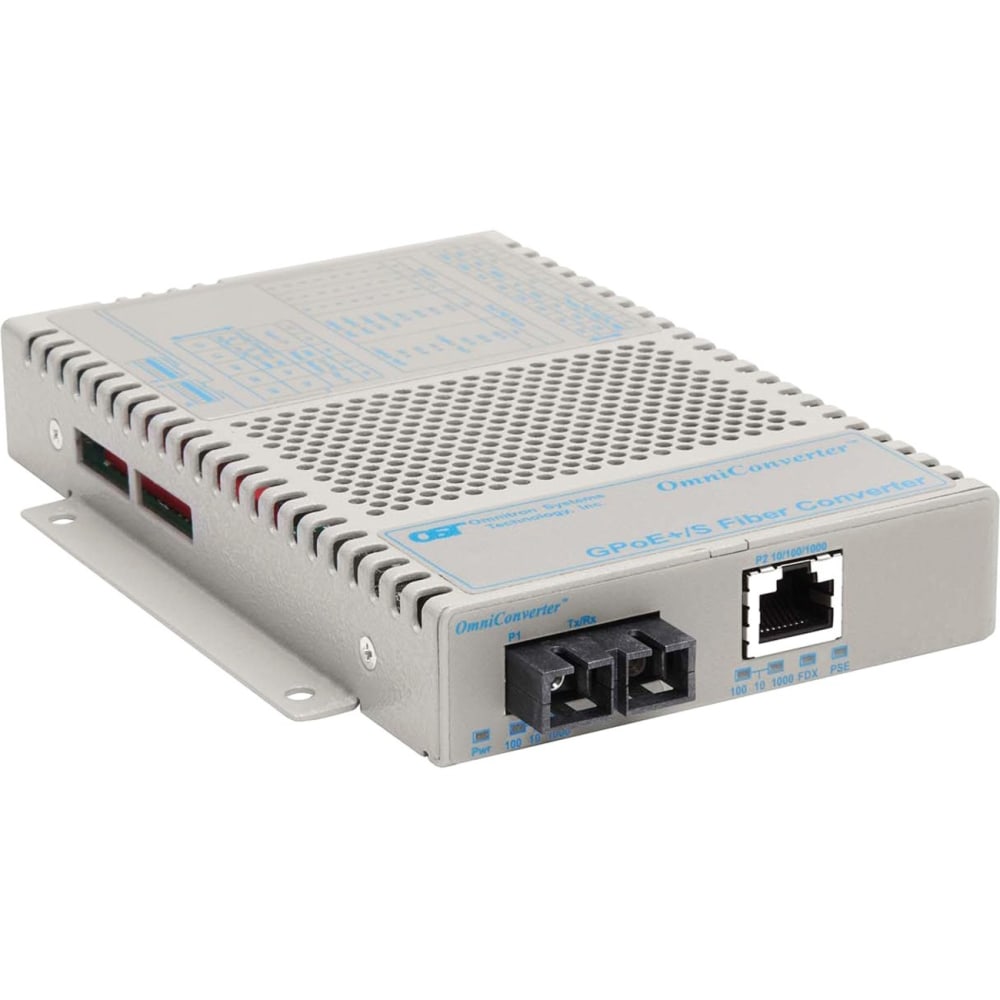 Omnitron OmniConverter 10/100/1000 PoE+ Gigabit Ethernet Fiber Media Converter Switch RJ45 SC Multimode 550m - 1 x 10/100/1000BASE-T; 1 x 1000BASE-SX; US AC Powered; Lifetime Warranty MPN:9422-0-11