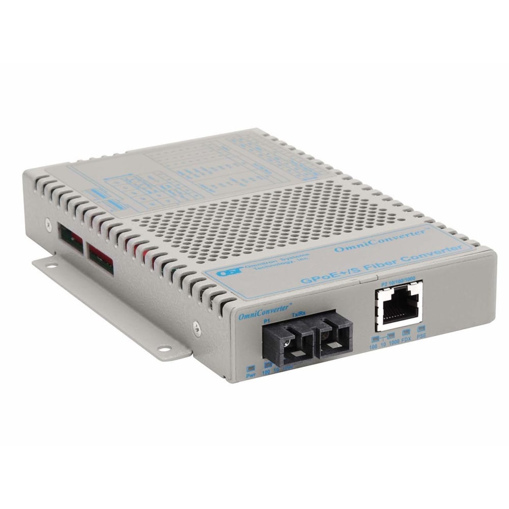 Omnitron OmniConverter GPoE/S - Fiber media converter - GigE - 10Base-T, 100Base-FX, 100Base-TX, 1000Base-T, 1000Base-X - RJ-45 / SC multi-mode - up to 1800 ft - 850 nm MPN:9422-0-12