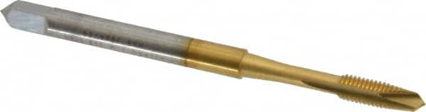 Spiral Point Tap: M3x0.50 Metric Coarse, 2 Flutes, Plug, 6H Class of Fit, High Speed Steel, TiN Coated MPN:2888005