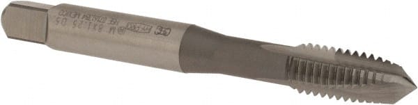 Spiral Point Tap: M8x1.25 Metric Coarse, 3 Flutes, Plug, 6H Class of Fit, Vanadium High Speed Steel, Bright Finish MPN:2891400