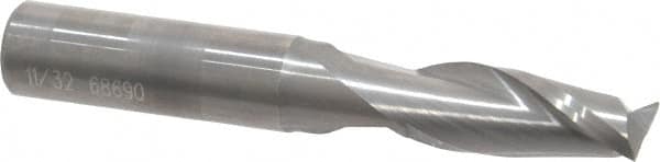 Square End Mill: 11/32'' Dia, 7/8'' LOC, 3/8'' Shank Dia, 2-1/2'' OAL, 2 Flutes, Solid Carbide MPN:402-3438