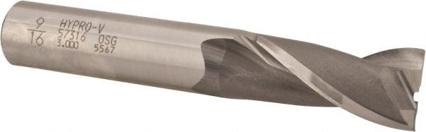 Square End Mill: 9/16'' Dia, 1-1/8'' LOC, 1/2'' Shank Dia, 3-1/8'' OAL, 2 Flutes, Vanadium High Speed Steel MPN:5731600