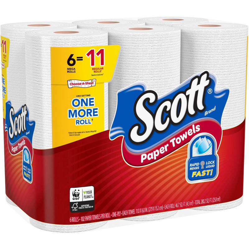 Scott Choose-A-Sheet 1-Ply Mega Paper Towels, 102 Sheets Per Roll, Pack Of 24 Rolls (Min Order Qty 2) MPN:KCC16447