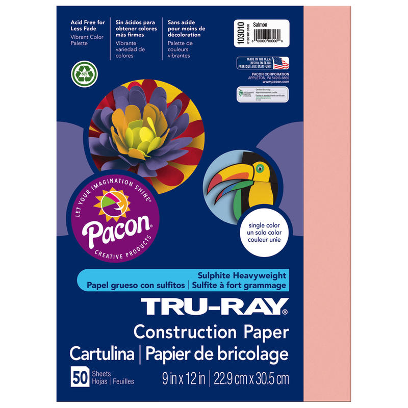 Tru-Ray Construction Paper, 50% Recycled, 9in x 12in, Salmon, Pack Of 50 (Min Order Qty 23) MPN:103010