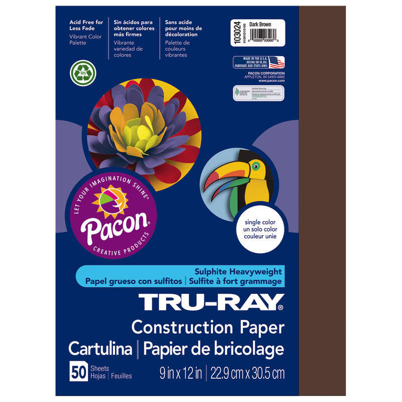 Tru-Ray Construction Paper, 50% Recycled, 9in x 12in, Dark Brown, Pack Of 50 (Min Order Qty 10) MPN:103024