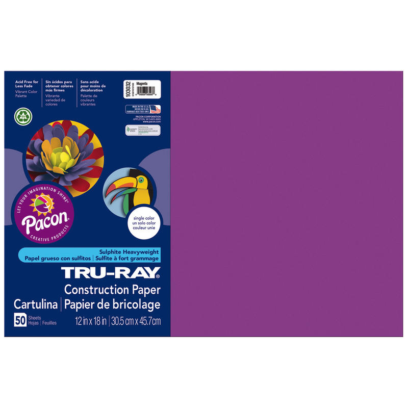 Tru-Ray Construction Paper, 50% Recycled, 12in x 18in, Magenta, Pack Of 50 (Min Order Qty 7) MPN:103032