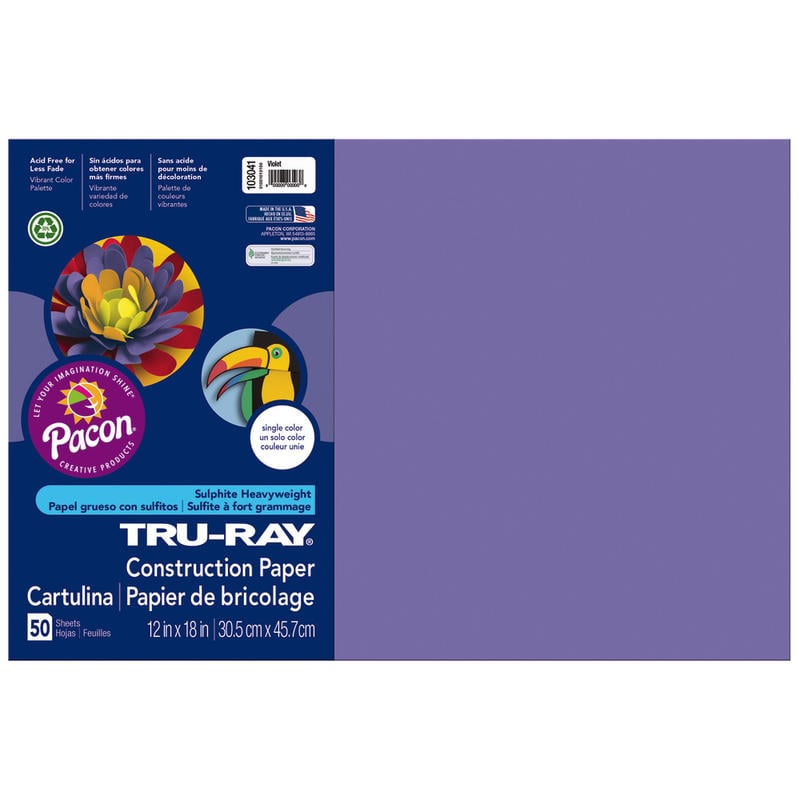 Tru-Ray Construction Paper, 50% Recycled, 12in x 18in, Violet, Pack Of 50 (Min Order Qty 5) MPN:103041