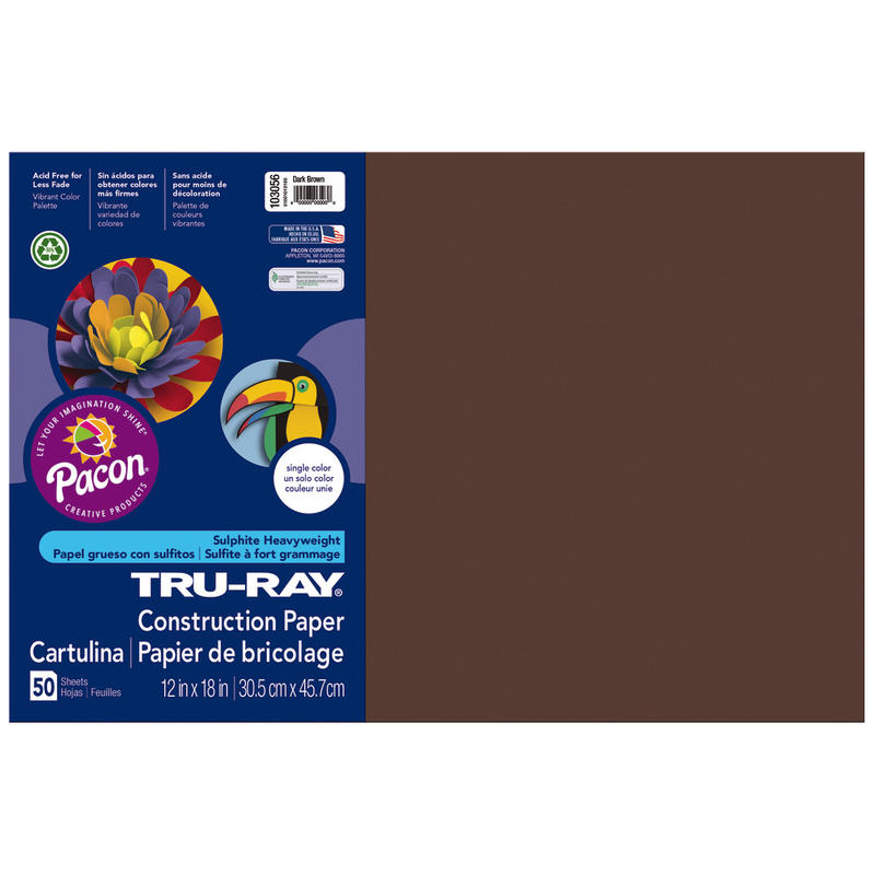 Tru-Ray Construction Paper, 50% Recycled, 12in x 18in, Dark Brown, Pack Of 50 (Min Order Qty 9) MPN:103056