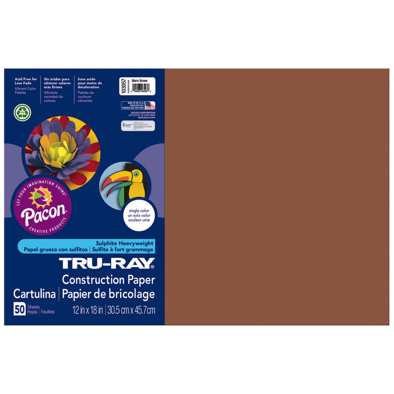 Tru-Ray Construction Paper, 50% Recycled, 12in x 18in, Warm Brown, Pack Of 50 (Min Order Qty 7) MPN:103057