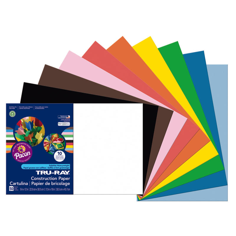 Tru-Ray Construction Paper, 50% Recycled, Assorted Colors, 12in x 18in, Pack Of 50 (Min Order Qty 7) MPN:103063