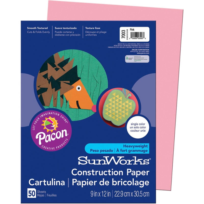 Prang Construction Paper, 9in x 12in, Pink, Pack Of 50 (Min Order Qty 15) MPN:7003