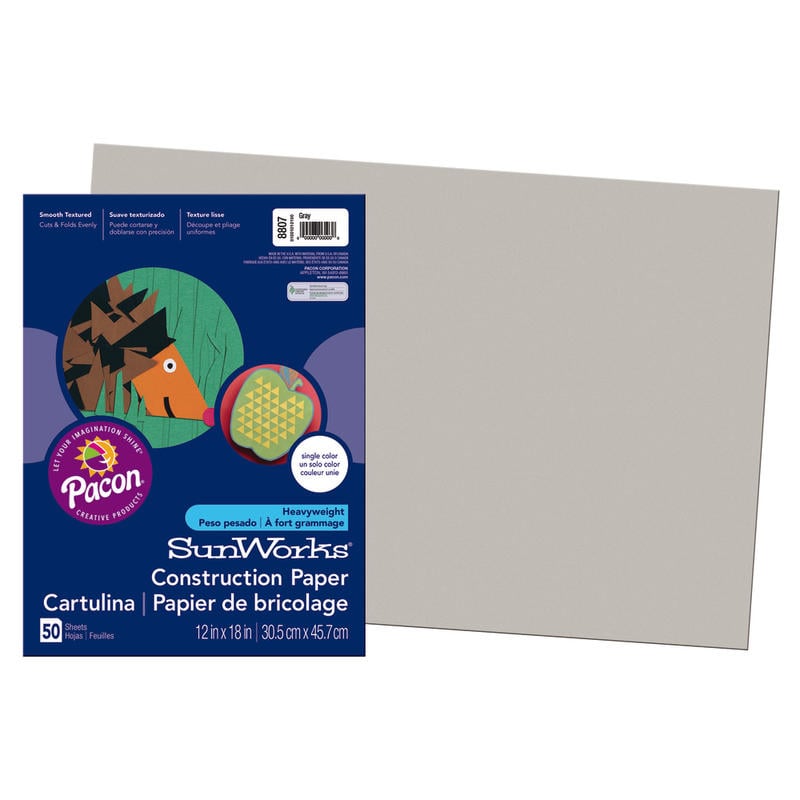 Prang Construction Paper, 12in x 18in, Gray, Pack Of 50 (Min Order Qty 8) MPN:8807