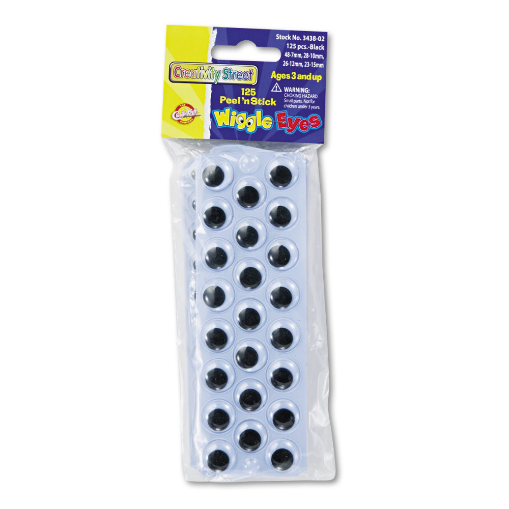 Chenille Kraft Creativity Street Peel N Stick Wiggle Eyes, Assorted Sizes, Black, Pack Of 125 (Min Order Qty 8) MPN:343802