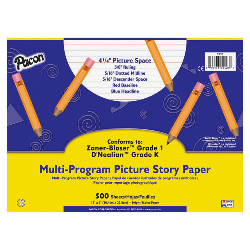 Pacon Multi-Program Handwriting Picture Story Paper, Pack Of 500 (Min Order Qty 4) MPN:2423