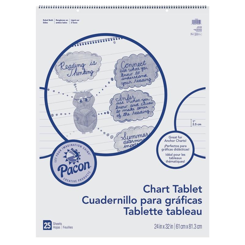 Pacon Chart Tablet, 24in x 32in, 1in Ruled, 25 Sheets (Min Order Qty 10) MPN:0074610