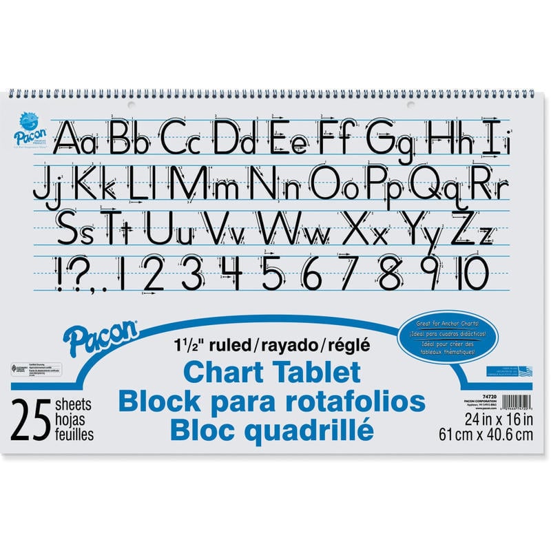 Pacon Chart Tablet, 24in x 16in, 1 1/2in Ruled, 25 Sheets (Min Order Qty 16) MPN:0074720