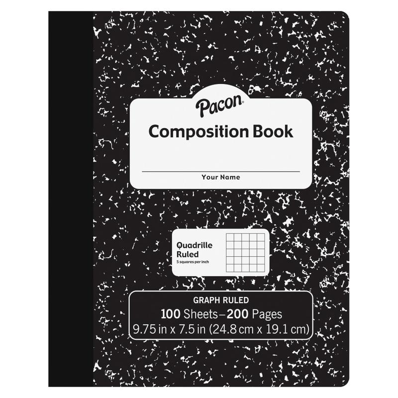 Pacon Composition Book, 7-1/2in x 9-7/8in, Quadrille Rule, 100 Sheets, Black/White (Min Order Qty 6) MPN:MMK37103