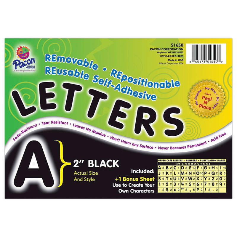 Pacon Self-Adhesive Letters, 2in, Black, Pack Of 159 (Min Order Qty 6) MPN:0051650