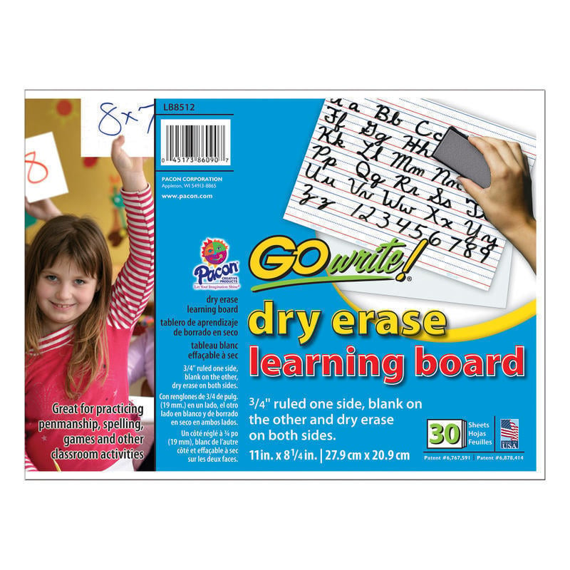 GoWrite! Dry-Erase Double-Sided Learning Boards, 11in x 8 1/4in, White, Pack Of 30 (Min Order Qty 2) MPN:LB8512