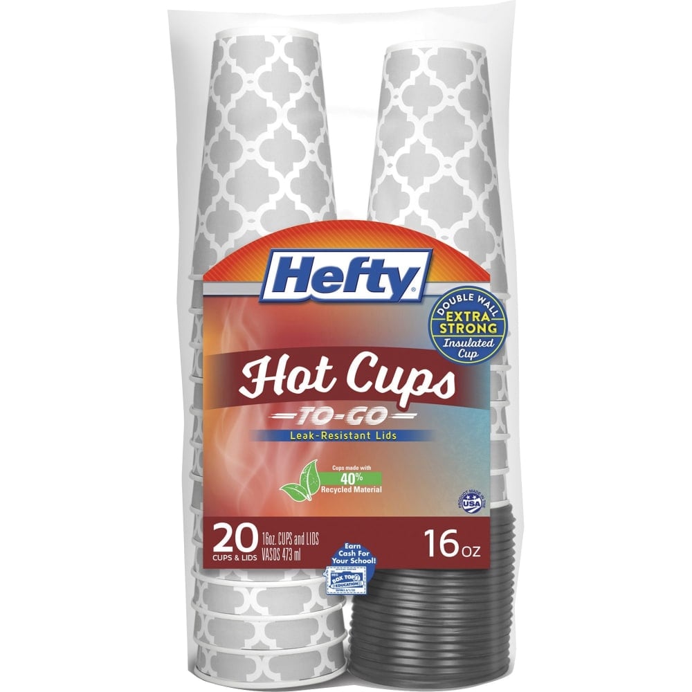 Hefty Hot Cups & Lids To-Go - 16 fl oz - 20 / Pack - Gray, Silver - Coffee (Min Order Qty 5) MPN:RFPC20016