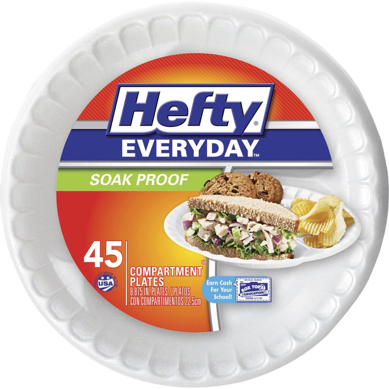 Hefty 3-Compartment Soak Proof Plates - Disposable - White - 45 / Pack (Min Order Qty 11) MPN:RFPD28845