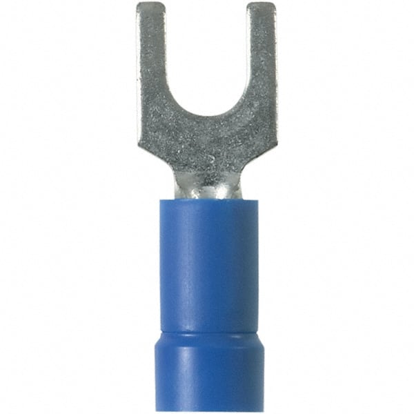 Standard Fork Terminal: Blue, Vinyl, Partially Insulated, #6 Stud, Crimp MPN:PV14-6F-C