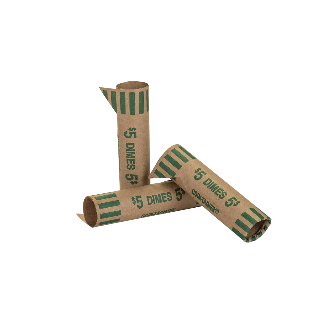 PAP-R Tubular Coin Wrappers - Total $5.0 in 50 Coins of 10cents Denomination - Heavy Duty, Burst Resistant - Kraft - Green (Min Order Qty 2) MPN:20010