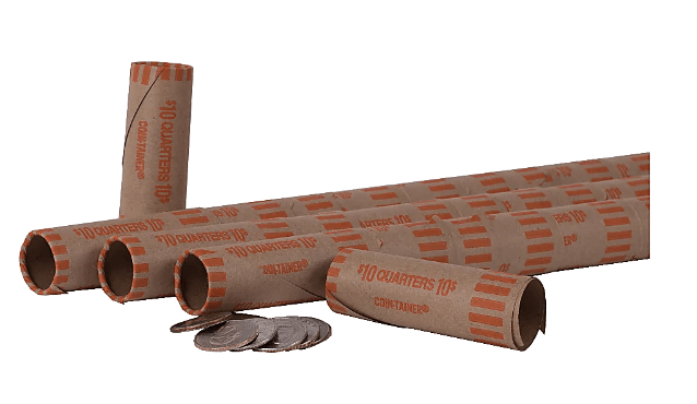 PAP-R Tubular Coin Wrap - 25cents Denomination - Durable, Burst Resistant, Crimped, Pre-formed - 57 lb Paper Weight - Paper - Orange (Min Order Qty 2) MPN:23025