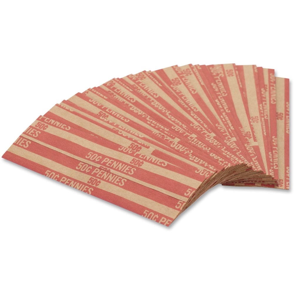 PAP-R Flat Coin Wrappers - Total $0.50 in 50 Coins of 1cents Denomination - Heavy Duty - Paper - Red (Min Order Qty 8) MPN:30001