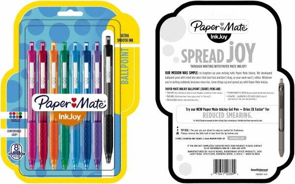 Retractable Ball Point Pen: 1 mm Tip, Black, Blue, Green, Orange, Pink, Purple, Red & Turquoise Ink MPN:1945921