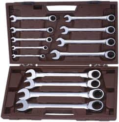 Ratcheting Combination Wrench Set: 13 Pc, 1