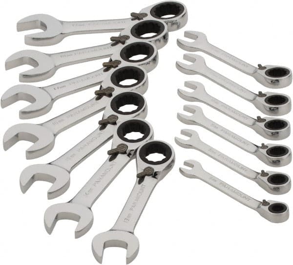 Stubby Ratcheting Reversible Combination Wrench Set: 13 Pc, Metric MPN:PAR-13PCBTR2SET